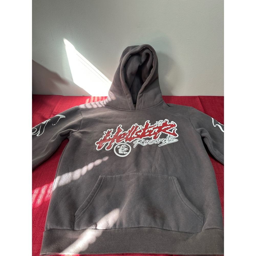 Hellstar Records Tour Hoodie Charcoal Grey Puff Print Streetwear Sweatshirt